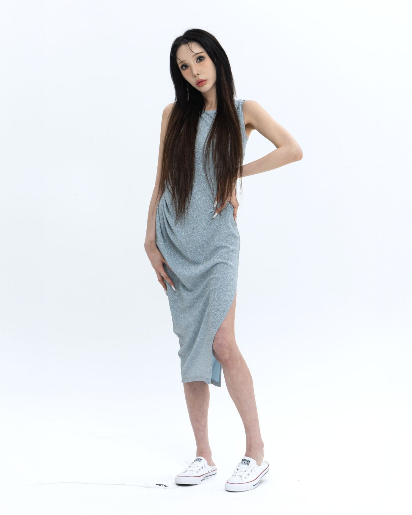 [LIMITED]  PEARL DRAPE DRESS SKY BLUE