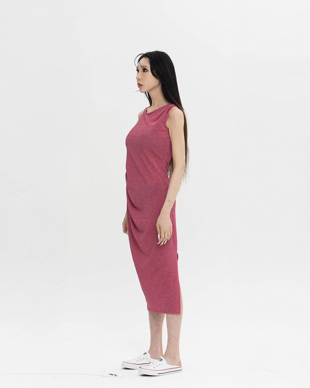 [LIMITED] PEARL DRAPE DRESS WITH SHORT SLIT