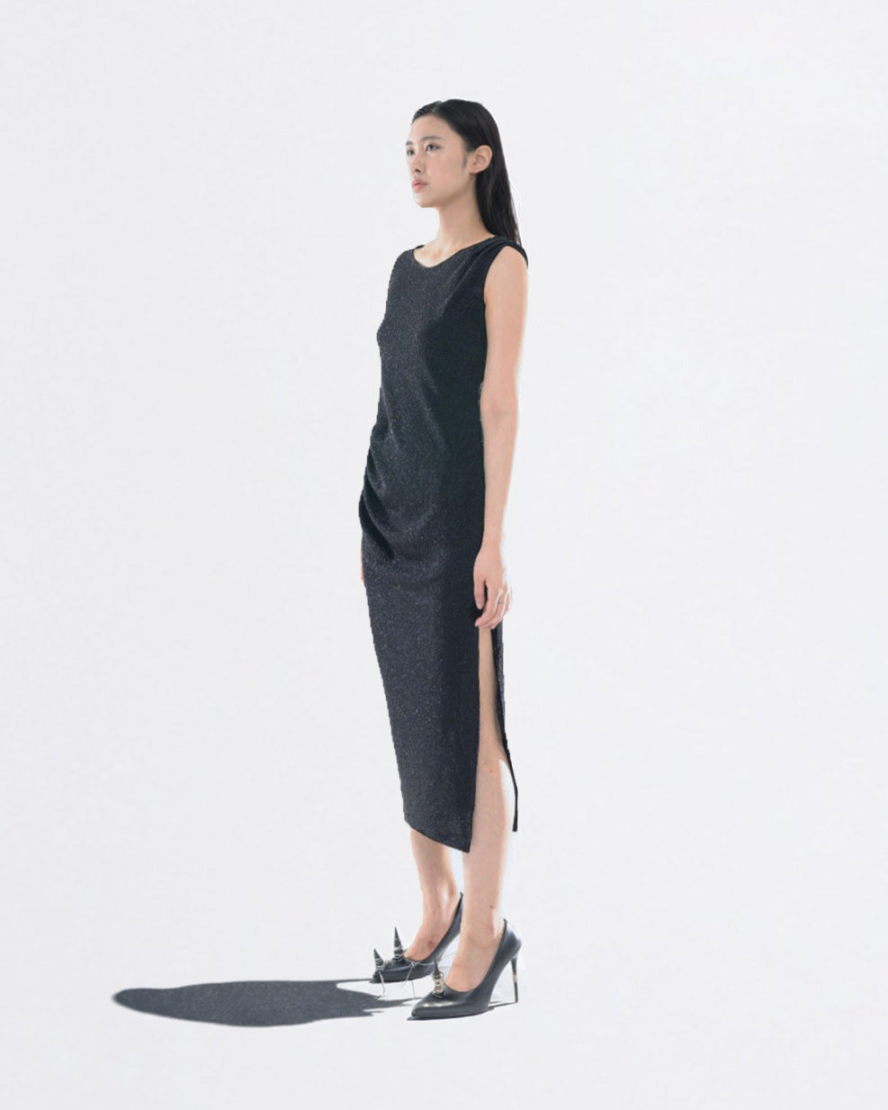 PEARL DRAPE DRESS BLACK