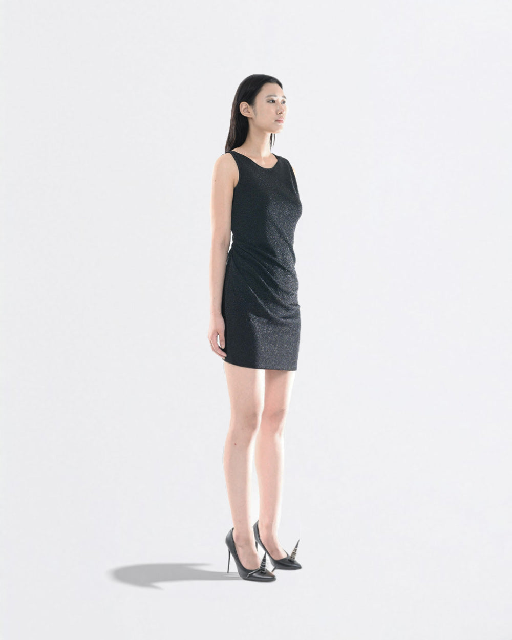 PEARL DRAPE DRESS MINI BLACK