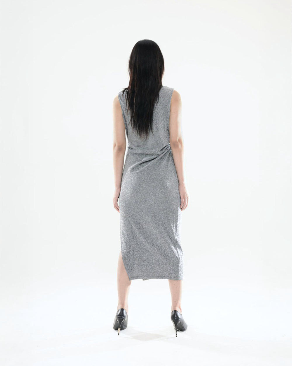 PEARL DRAPE DRESS SILVER