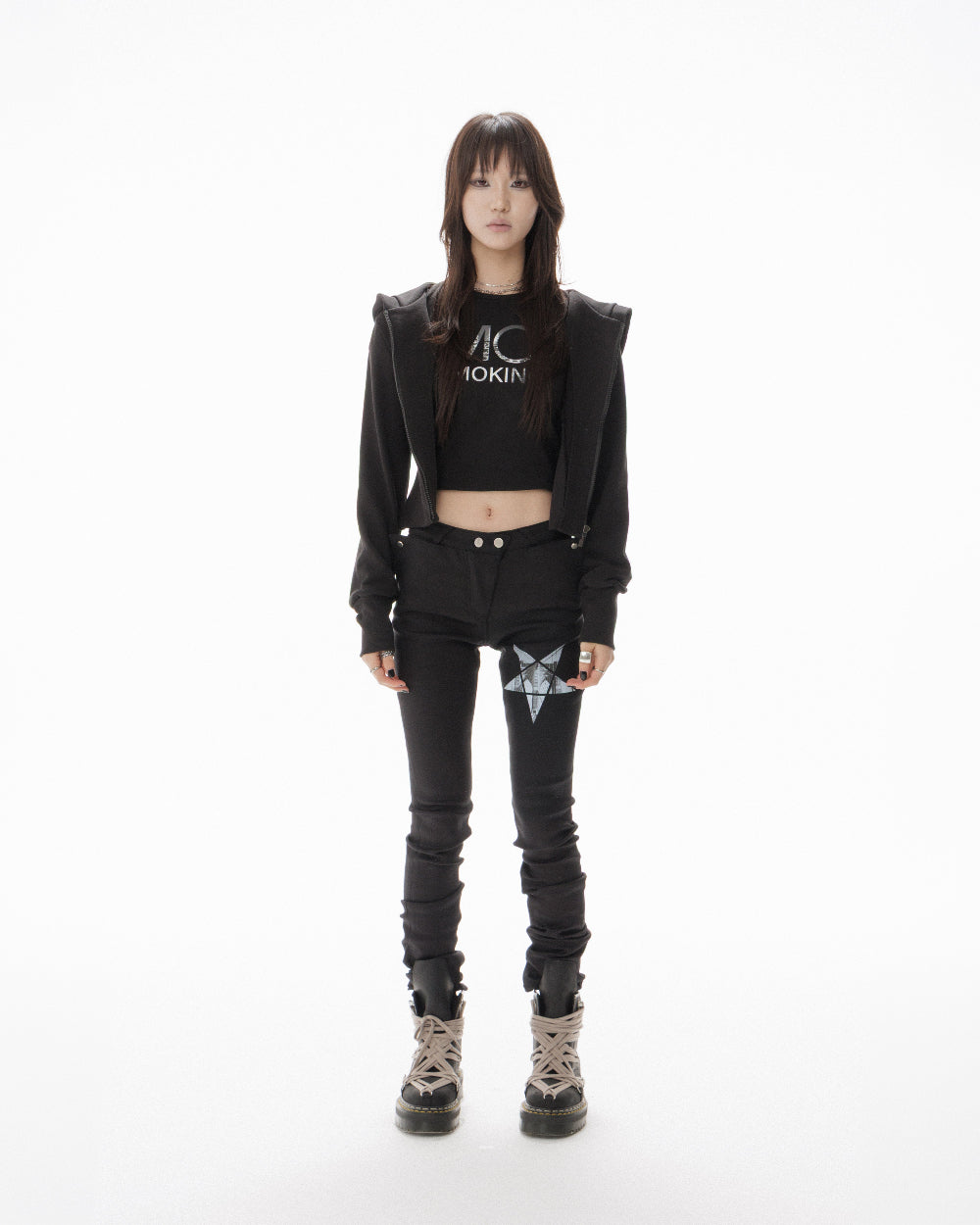 MOHAWK CROP ZIP UP HOODIE