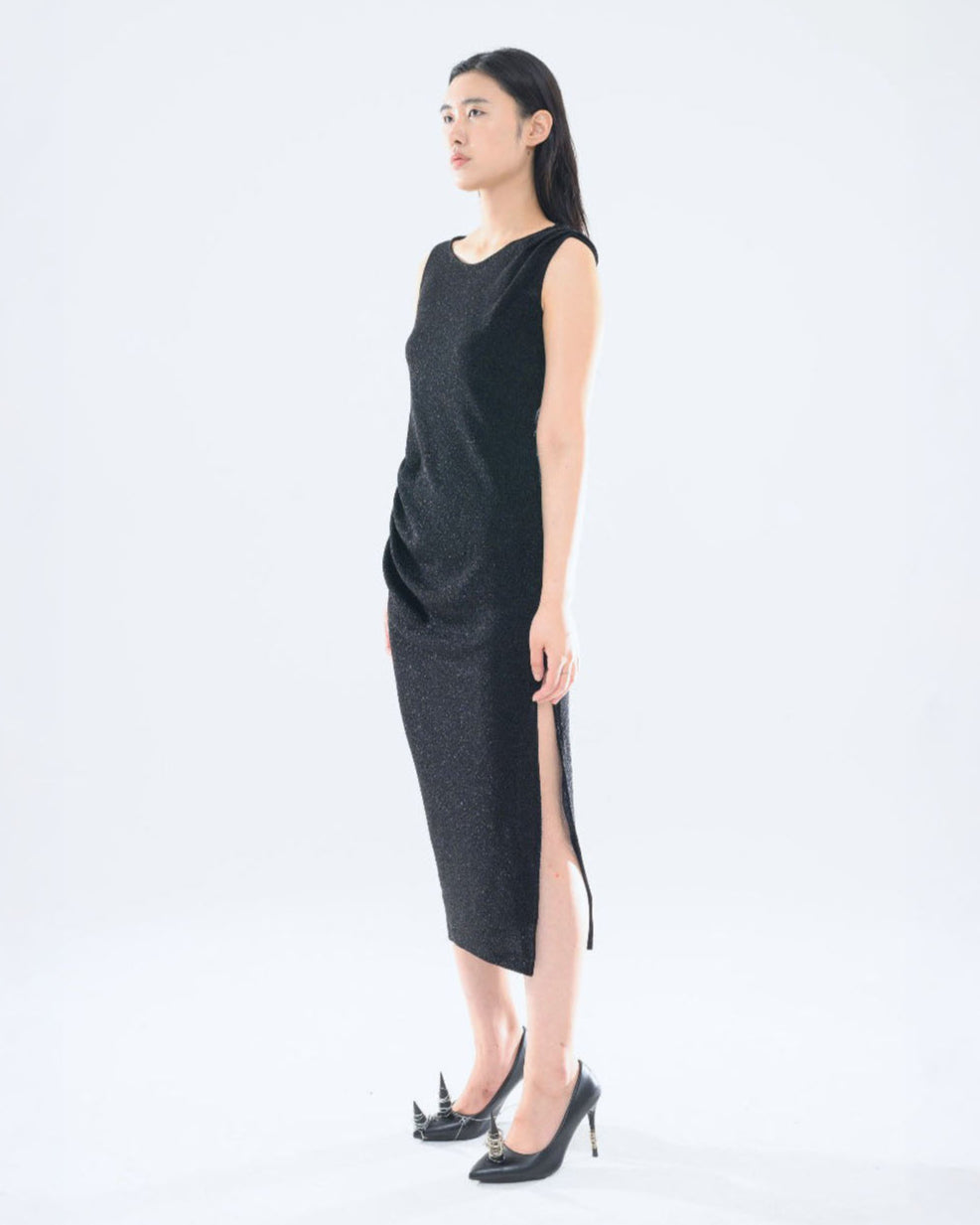PEARL DRAPE DRESS BLACK