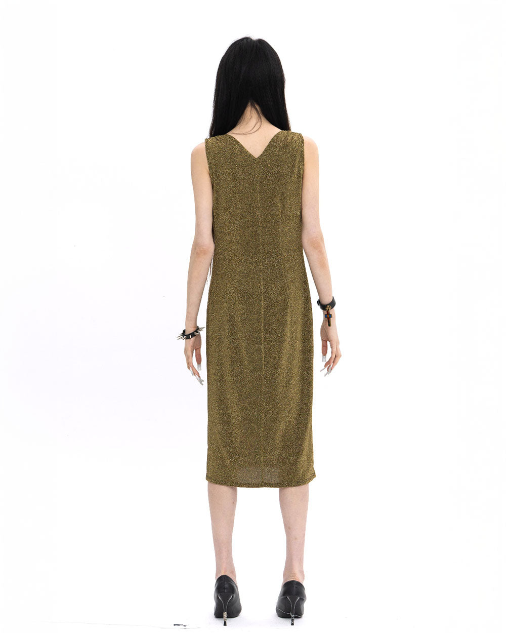 [LIMITED] V NECK PEARL DRAPE DRESS