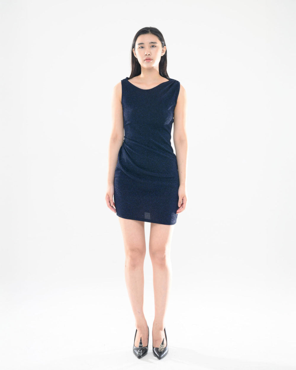 PEARL DRAPE DRESS MINI NAVY