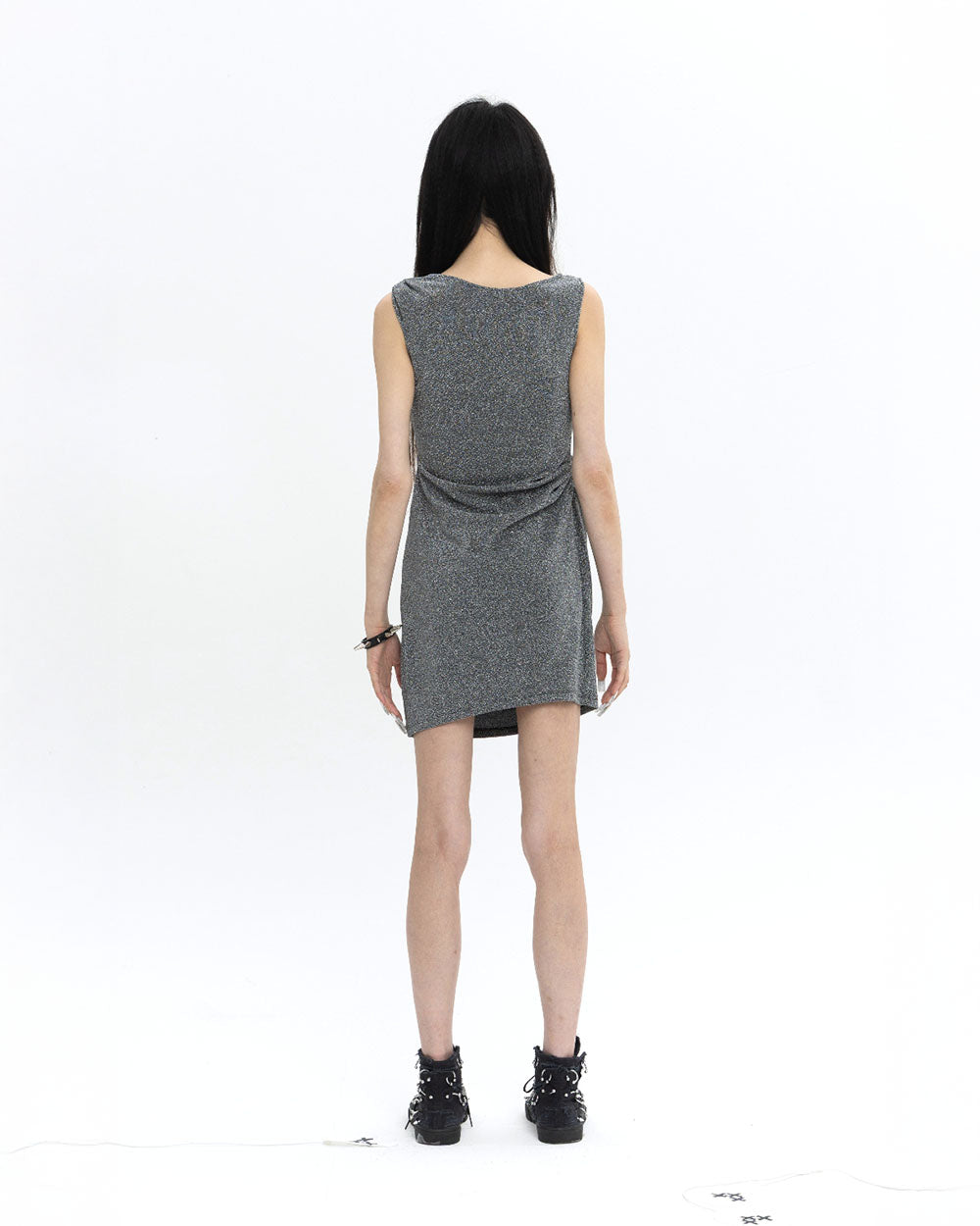 PEARL DRAPE DRESS MINI SILVER