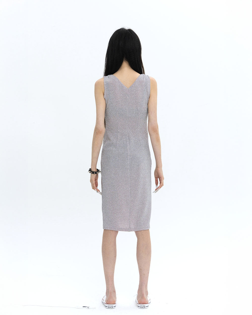 [LIMITED] V NECK PEARL DRAPE DRESS